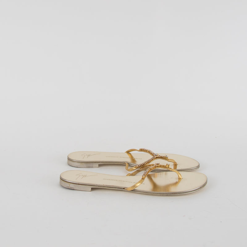 Giuseppe Zanotti Gold Diamante Flat Flip Flops