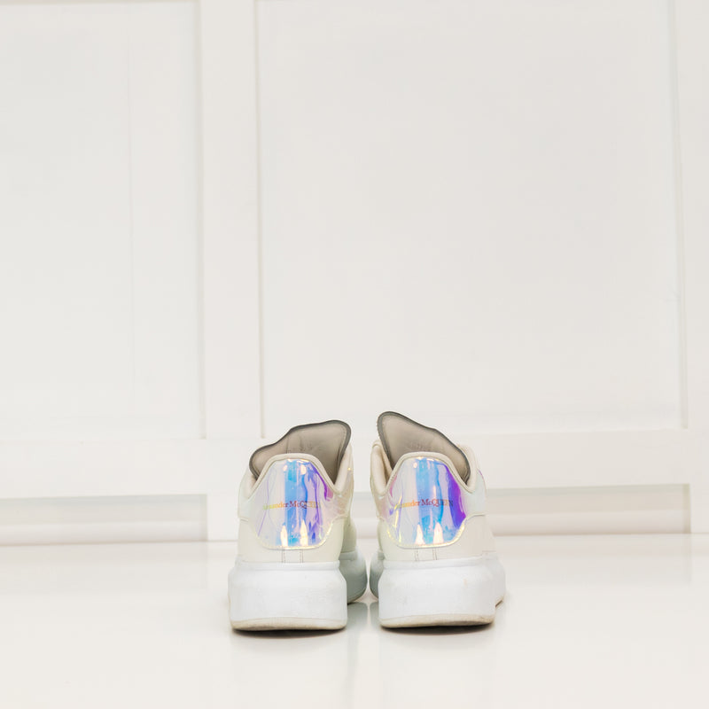 Alexander McQueen White Leather Iridescent Ankle Cap Trainers