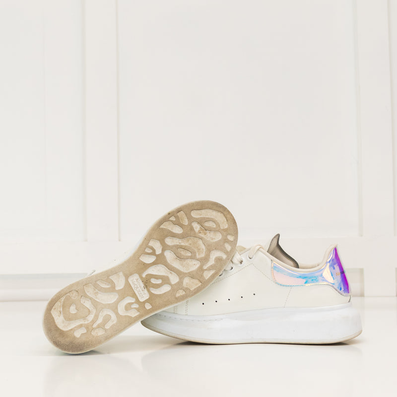 Alexander McQueen White Leather Iridescent Ankle Cap Trainers