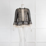 Alberta Ferretti Black Net L/S Top With Cream Embroidery Detail