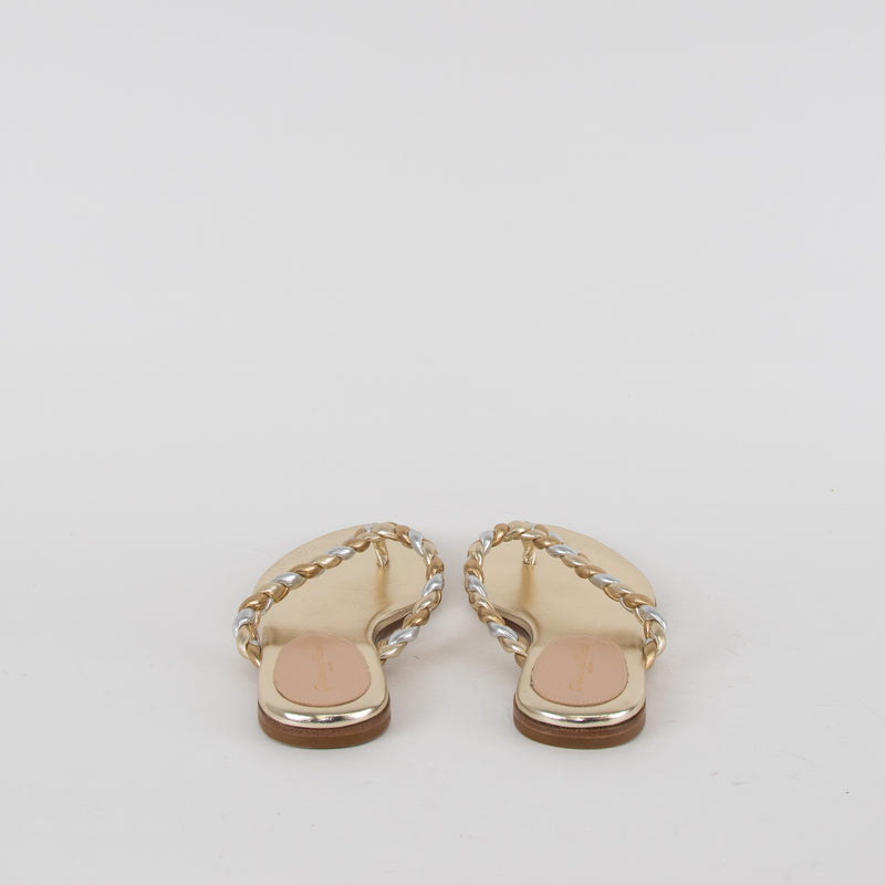 Gianvito Rossi Gold Braided Leather Flat Flip Flops