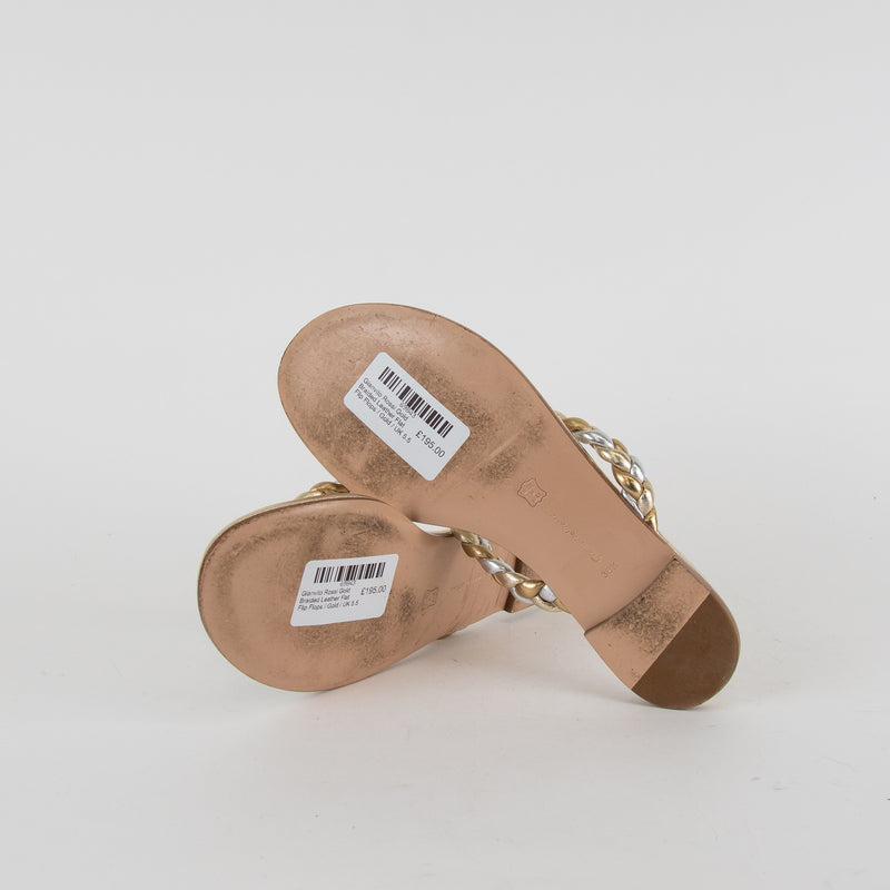 Gianvito Rossi Gold Braided Leather Flat Flip Flops