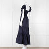 Tory Burch Navy Blue Cotton Ruched Bodice Puff Sleeve Maxi Dress