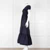 Tory Burch Navy Blue Cotton Ruched Bodice Puff Sleeve Maxi Dress