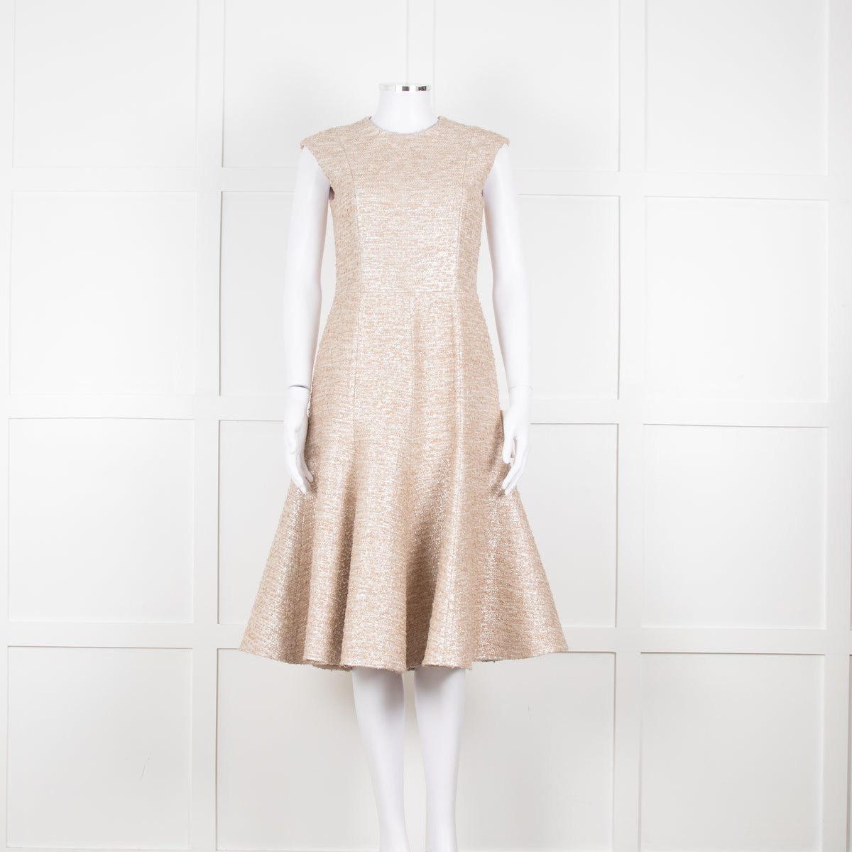 Emilia Wickstead Beige Silver Sleeveless Fit And Flare Dress