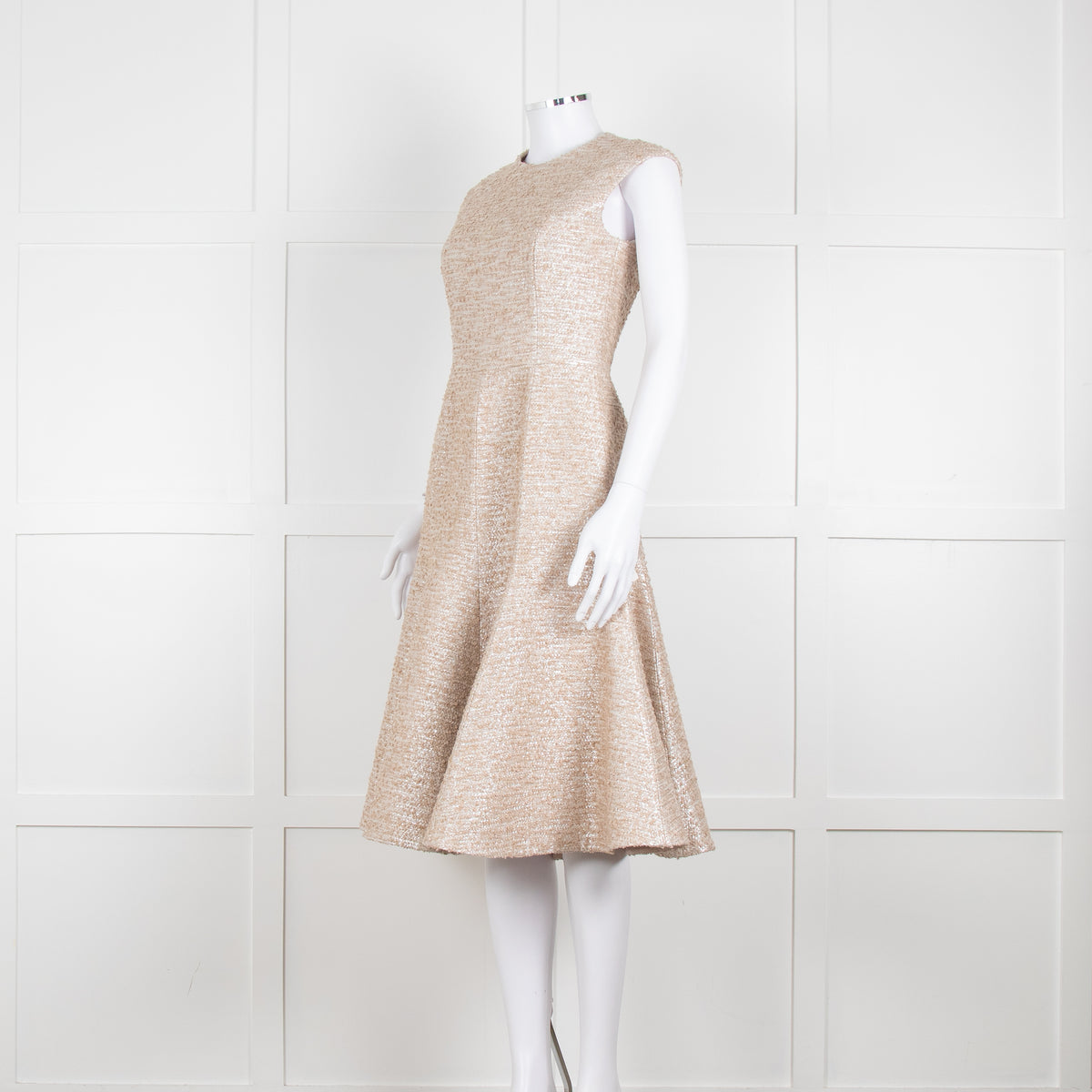 Emilia Wickstead Beige Silver Sleeveless Fit And Flare Dress