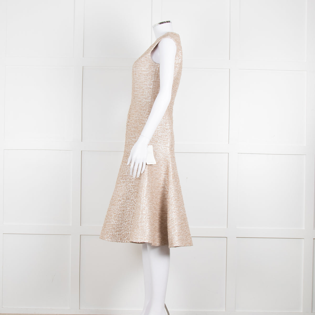 Emilia Wickstead Beige Silver Sleeveless Fit And Flare Dress