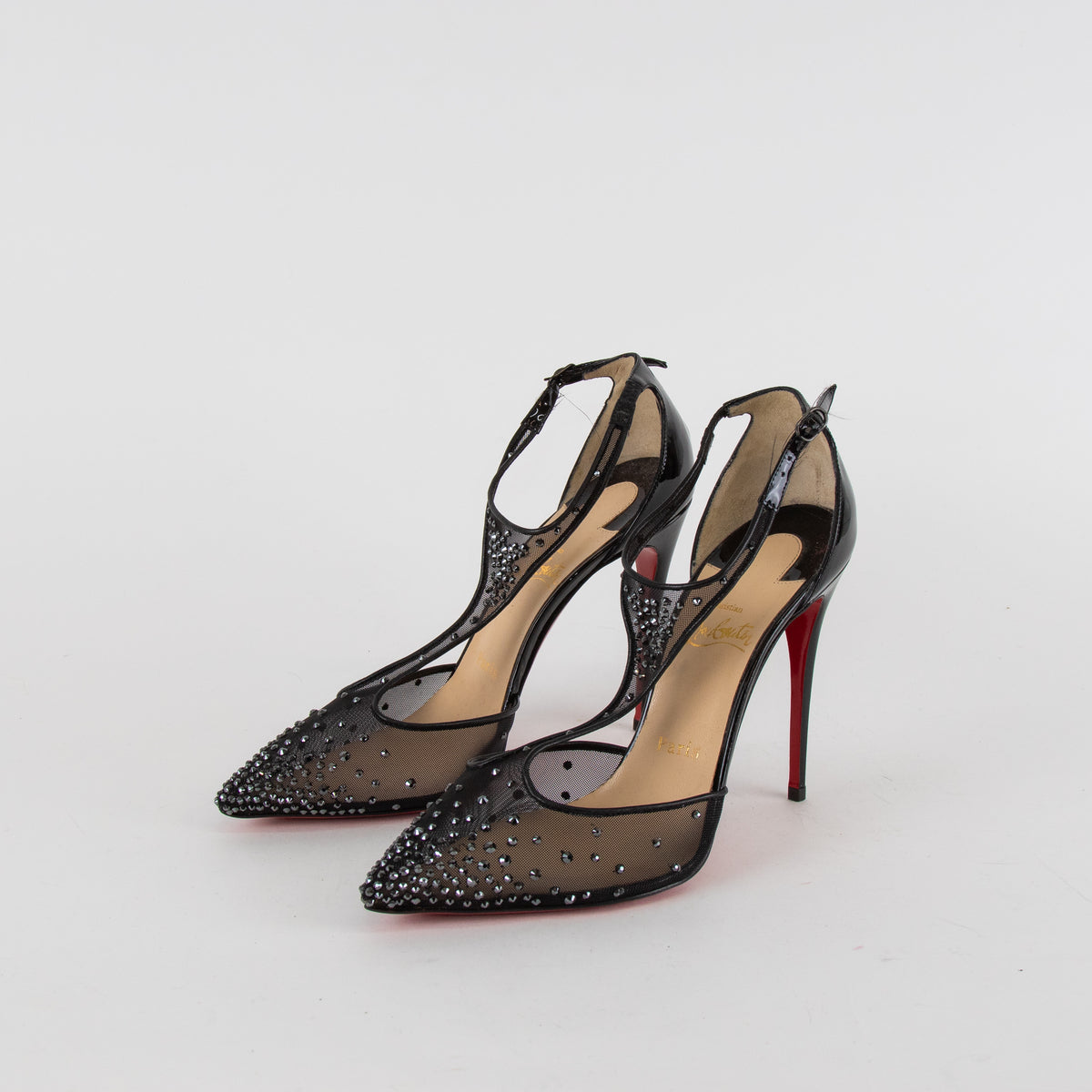 Christian Louboutin Black Mesh Diamante Heeled Shoes