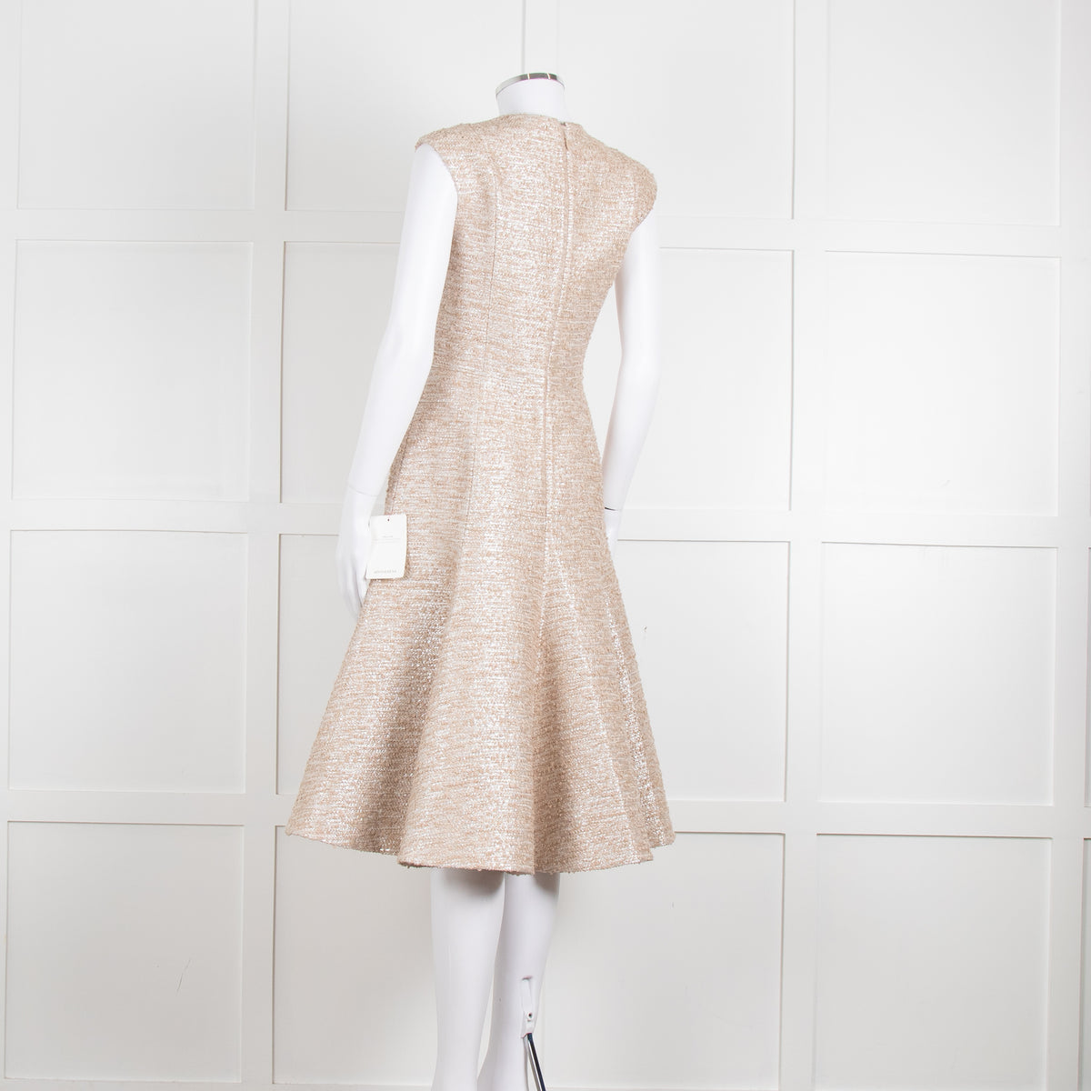 Emilia Wickstead Beige Silver Sleeveless Fit And Flare Dress