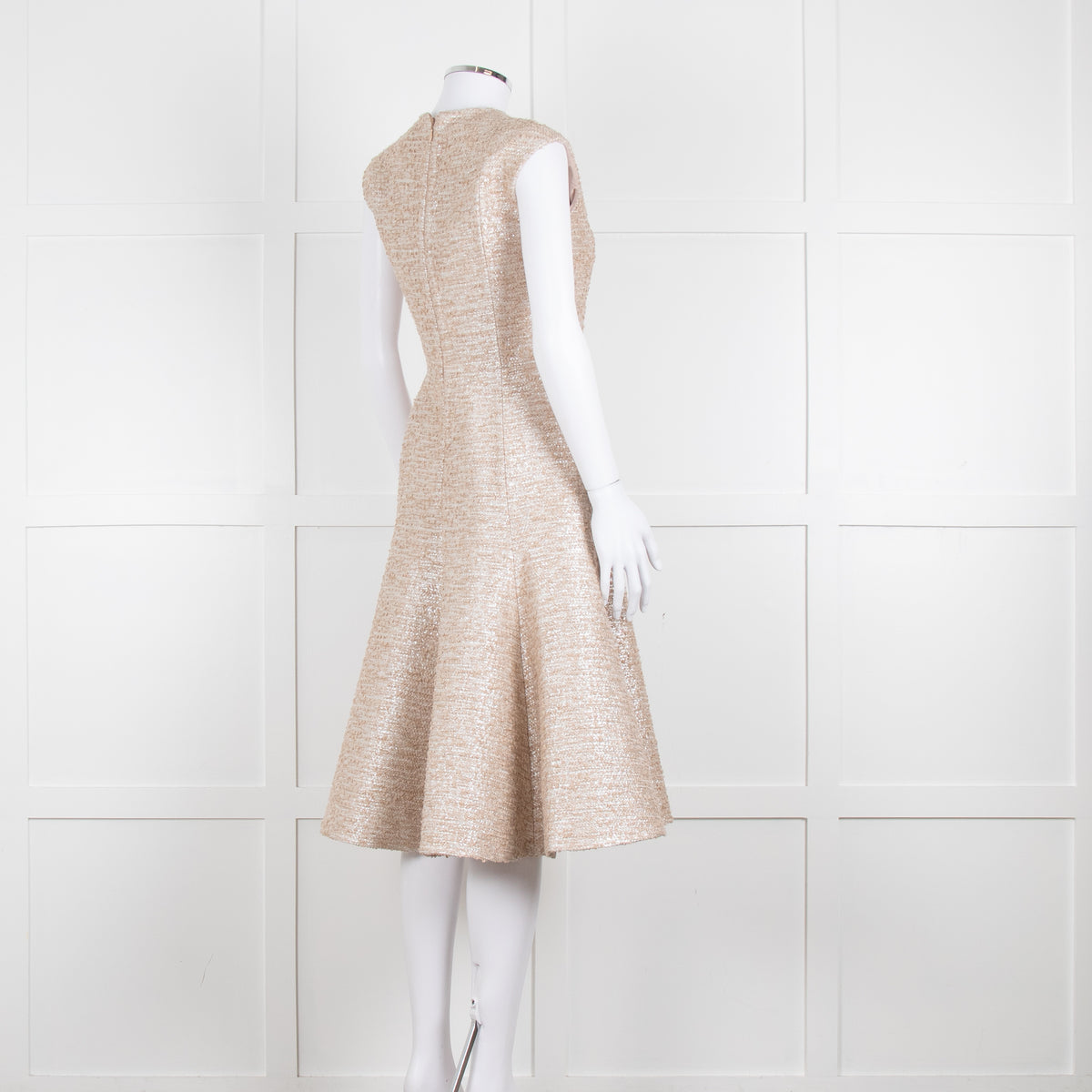 Emilia Wickstead Beige Silver Sleeveless Fit And Flare Dress