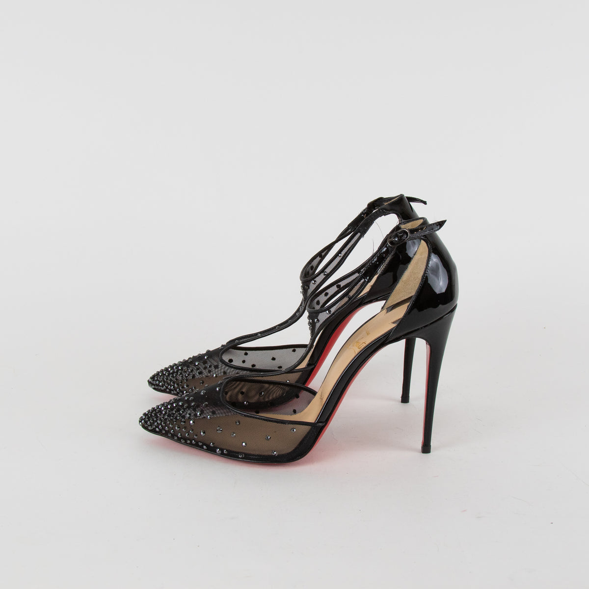 Christian Louboutin Black Mesh Diamante Heeled Shoes