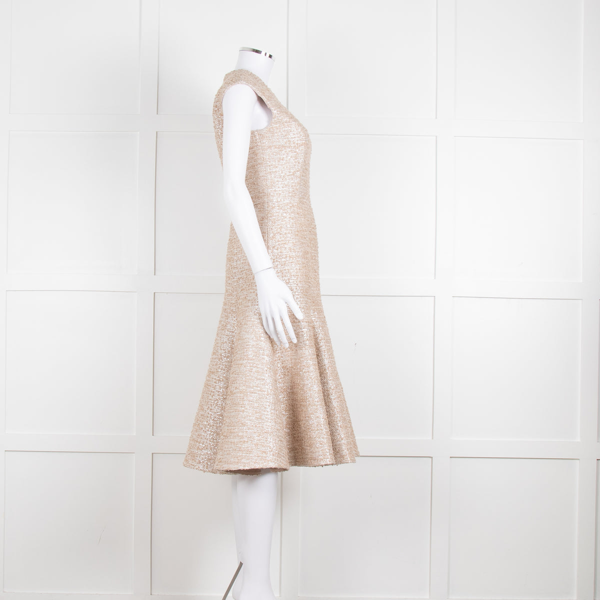 Emilia Wickstead Beige Silver Sleeveless Fit And Flare Dress