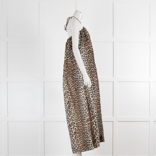 Ganni Animal Print Maxi Dress With Halterneck Straps