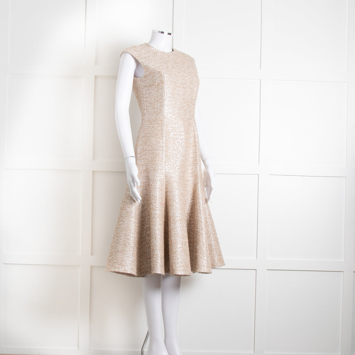 Emilia Wickstead Beige Silver Sleeveless Fit And Flare Dress