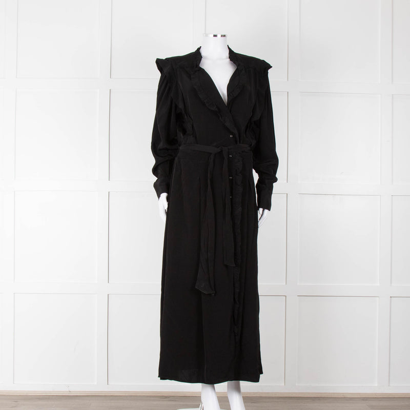 Magali Pascal Black Long Sleeve Frill Trim Maxi Dress