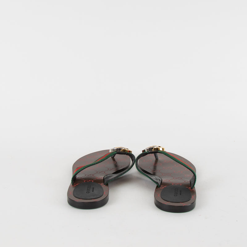 Gucci Green Red GG Thong Web Flat Sandals
