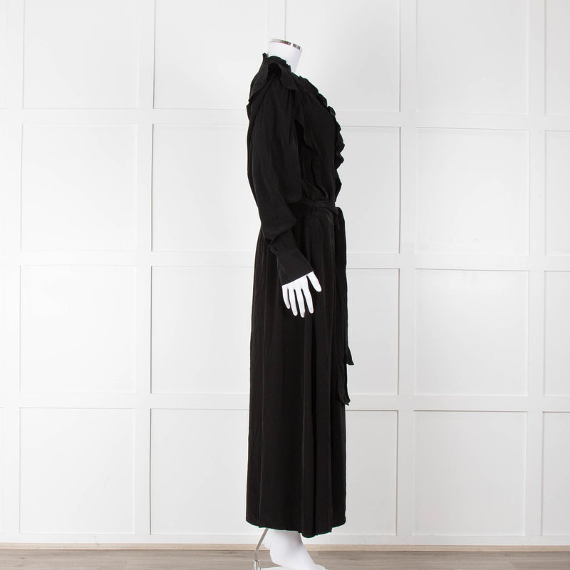 Magali Pascal Black Long Sleeve Frill Trim Maxi Dress