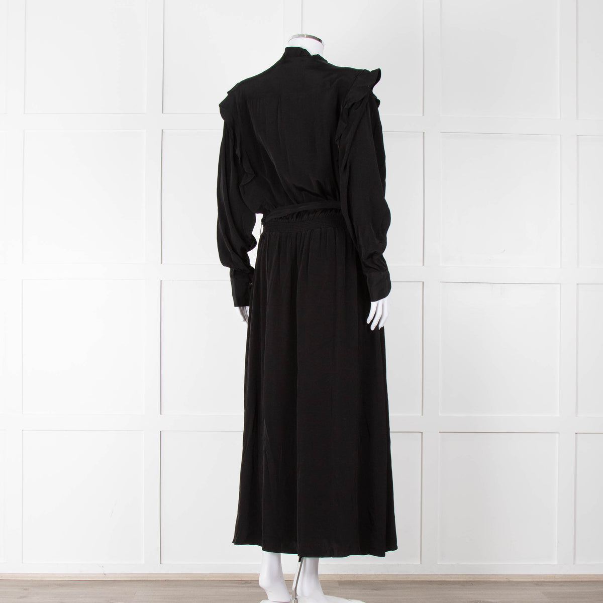 Magali Pascal Black Long Sleeve Frill Trim Maxi Dress