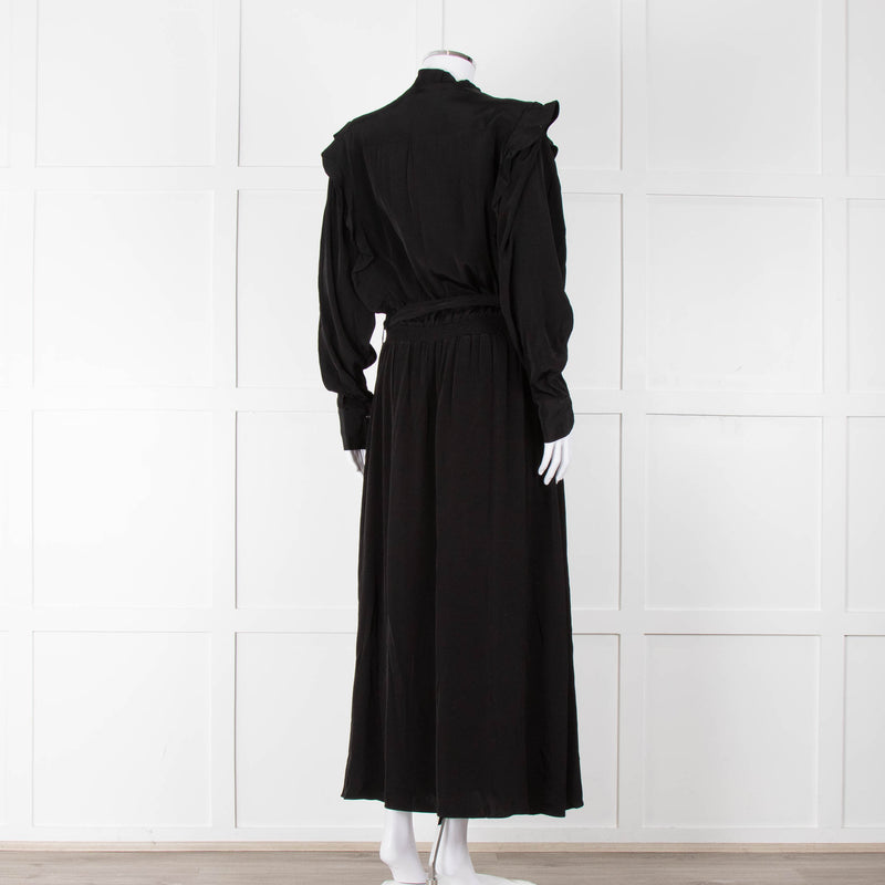 Magali Pascal Black Long Sleeve Frill Trim Maxi Dress