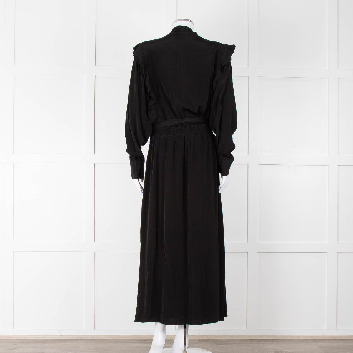 Magali Pascal Black Long Sleeve Frill Trim Maxi Dress