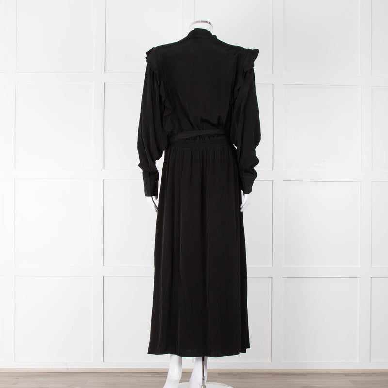 Magali Pascal Black Long Sleeve Frill Trim Maxi Dress