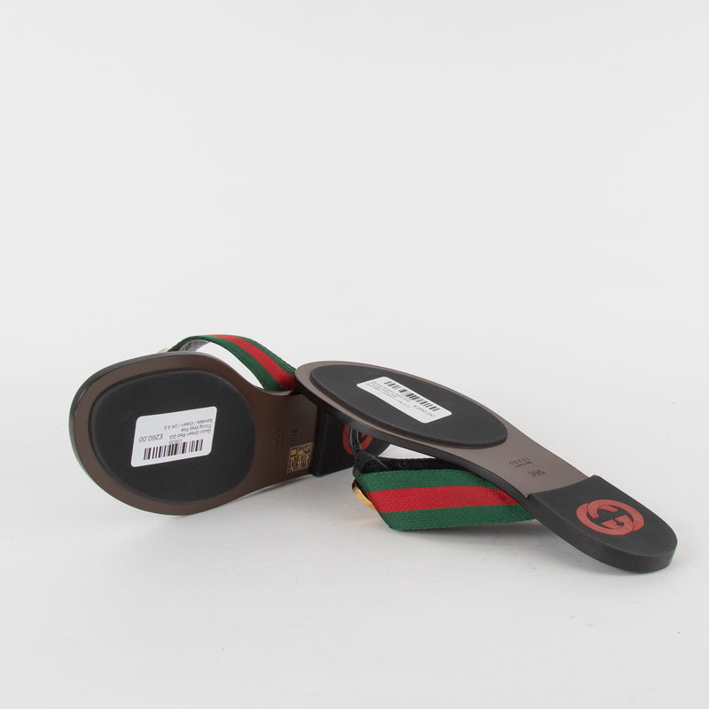 Gucci Green Red GG Thong Web Flat Sandals