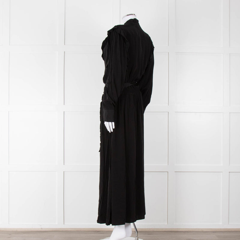 Magali Pascal Black Long Sleeve Frill Trim Maxi Dress
