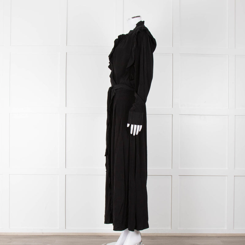 Magali Pascal Black Long Sleeve Frill Trim Maxi Dress