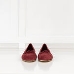 Manolo Blahnik Burgundy Suede Veralli Bow Detail Ballet Flat