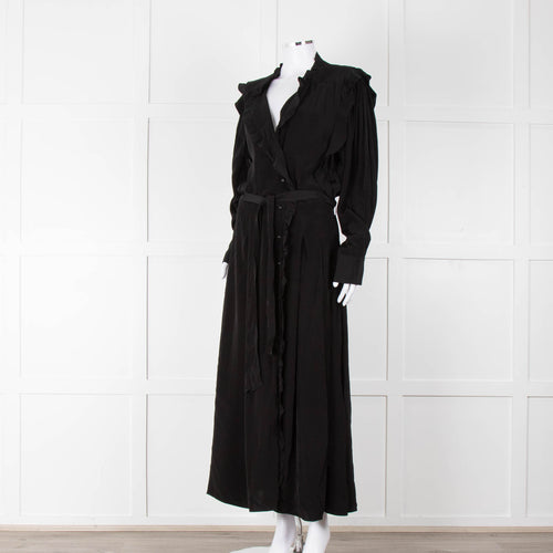 Magali Pascal Black Long Sleeve Frill Trim Maxi Dress