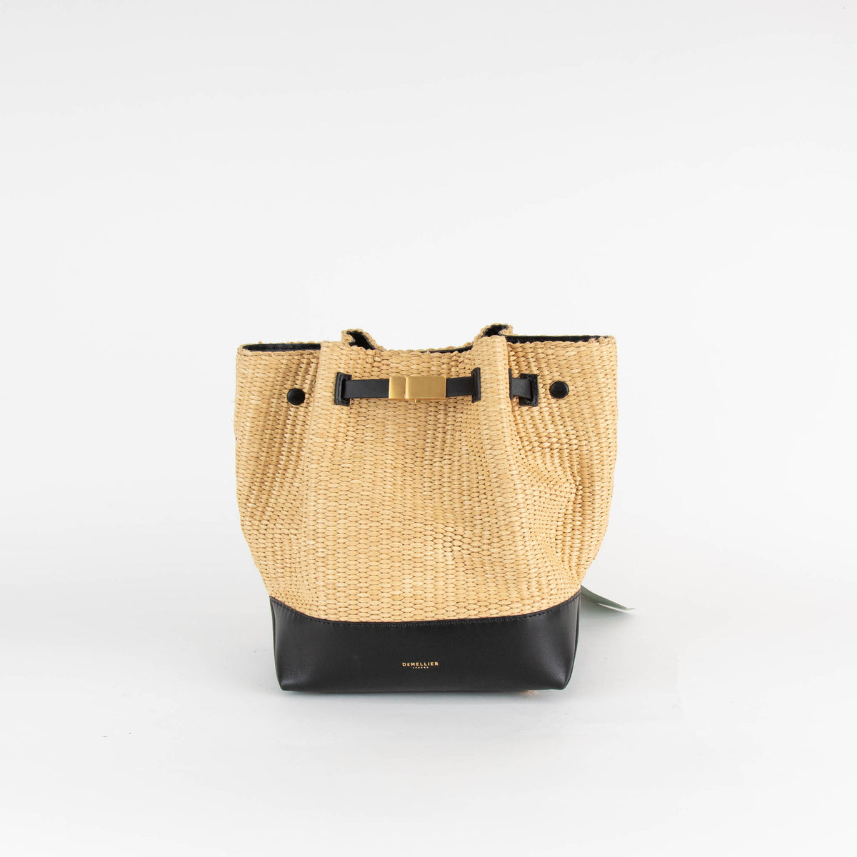 Demellier New York Raffia Leather Bucket Bag