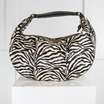 Staud Sasha Textured Leather Trimmed Zebra Print Shoulder Bag