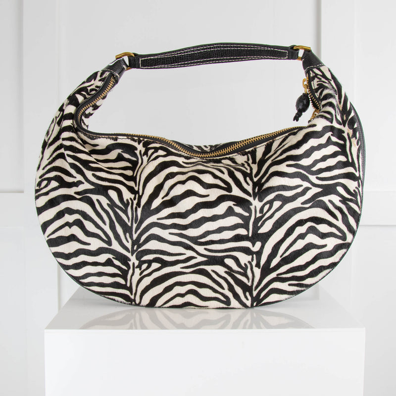 Staud Sasha Textured Leather Trimmed Zebra Print Shoulder Bag
