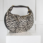 Staud Sasha Textured Leather Trimmed Zebra Print Shoulder Bag