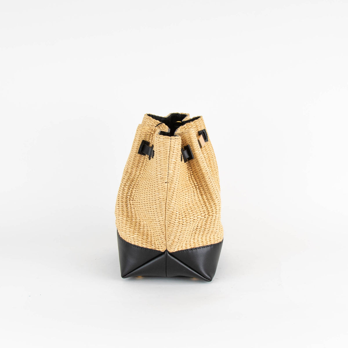Demellier New York Raffia Leather Bucket Bag