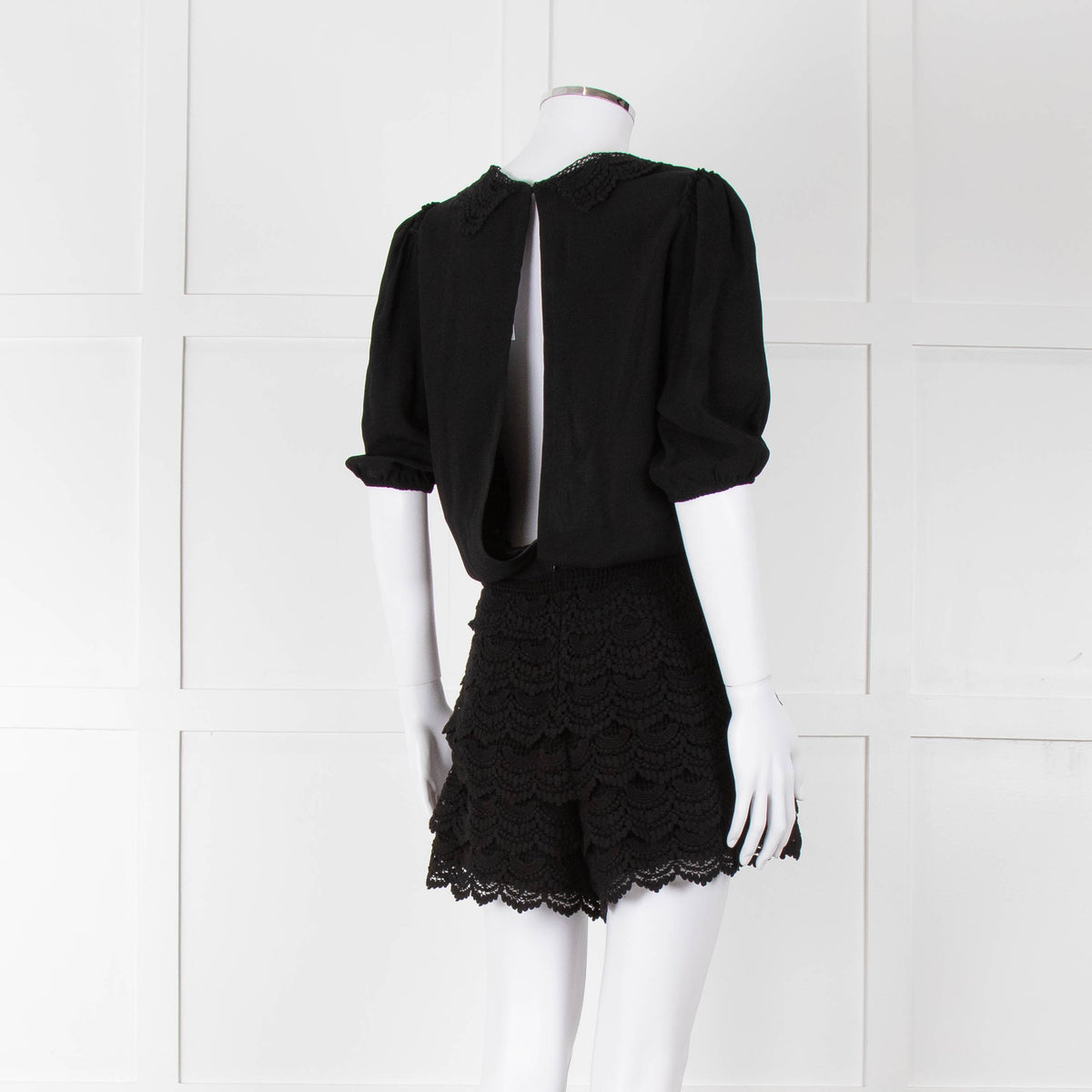 Maje Black Crochet Trim Short Sleeve Playsuit