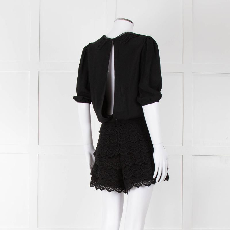 Maje Black Crochet Trim Short Sleeve Playsuit