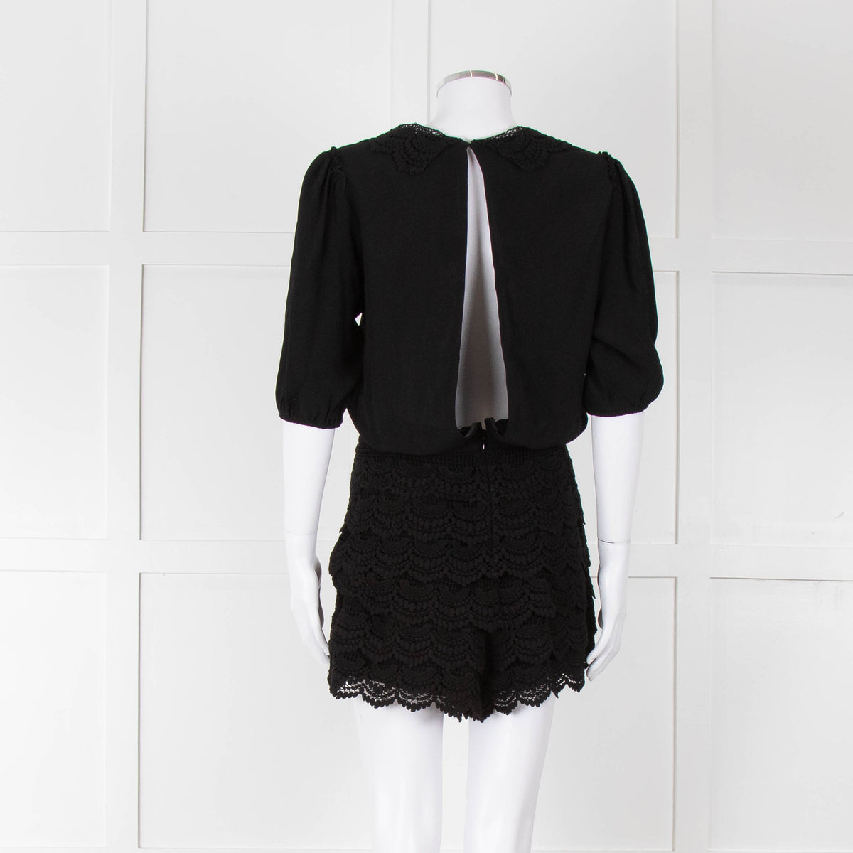 Maje Black Crochet Trim Short Sleeve Playsuit