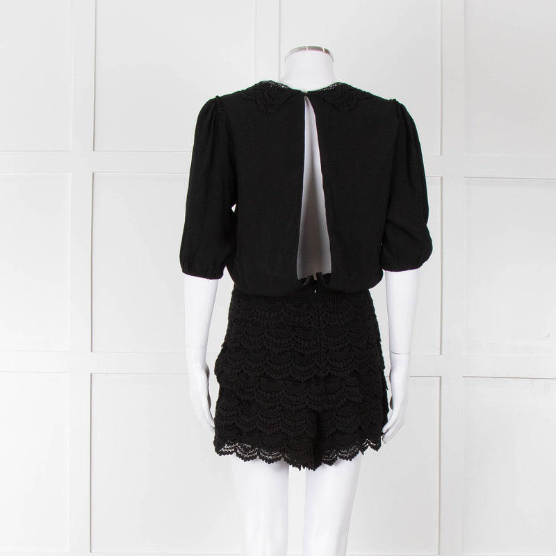 Maje Black Crochet Trim Short Sleeve Playsuit
