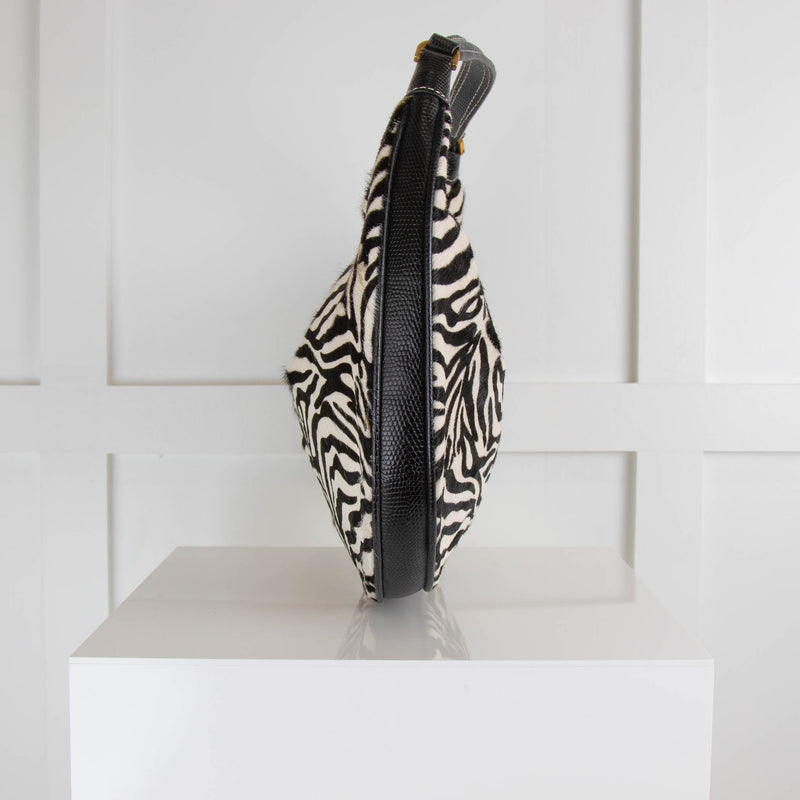 Staud Sasha Textured Leather Trimmed Zebra Print Shoulder Bag