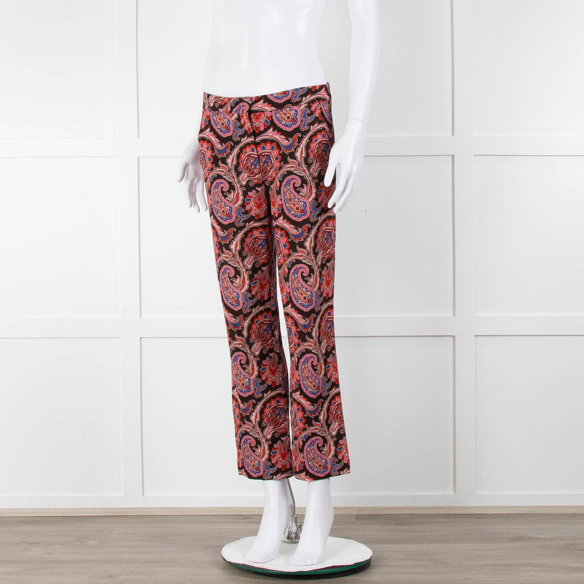 Etro Brown Pink Orange Blue Paisley Print Trousers