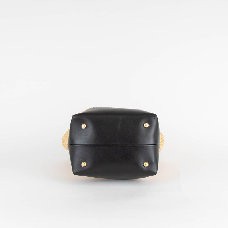 Demellier New York Raffia Leather Bucket Bag