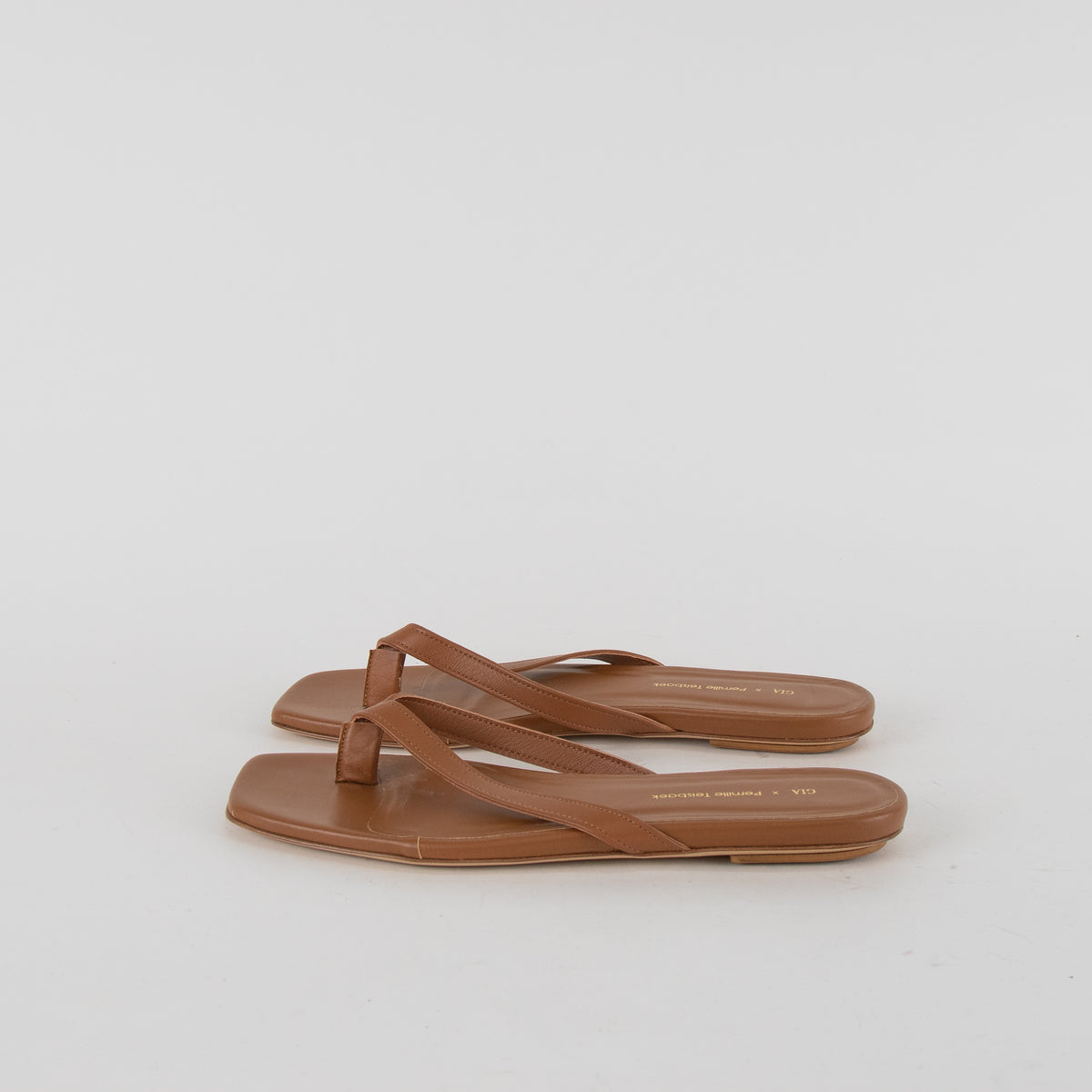 Gia X Pernille Teisbaek Tan Leather Flat Flip Flops