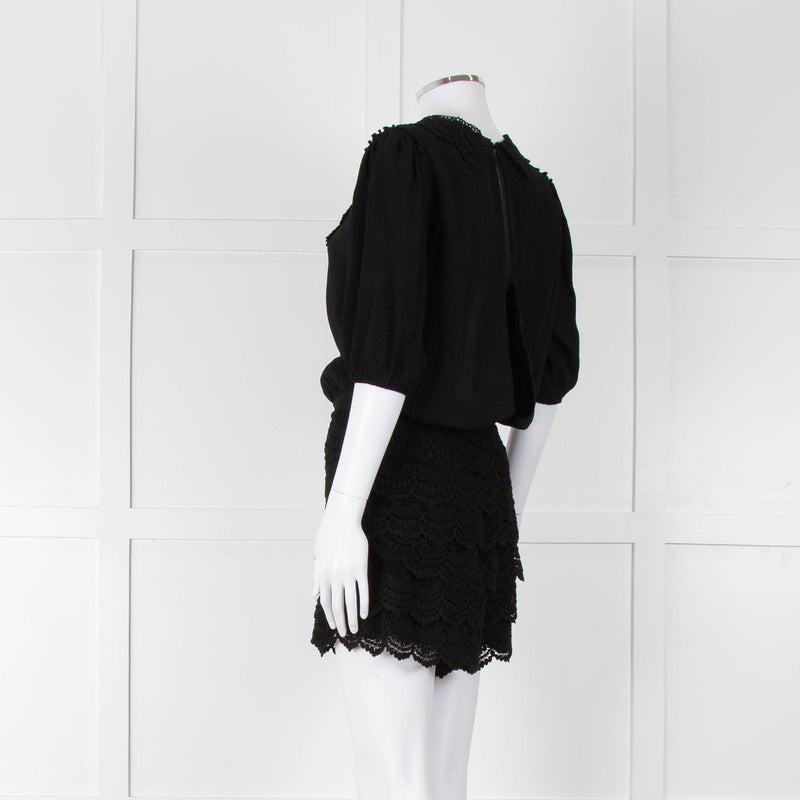 Maje Black Crochet Trim Short Sleeve Playsuit