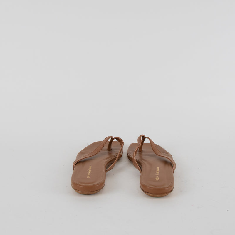 Gia X Pernille Teisbaek Tan Leather Flat Flip Flops
