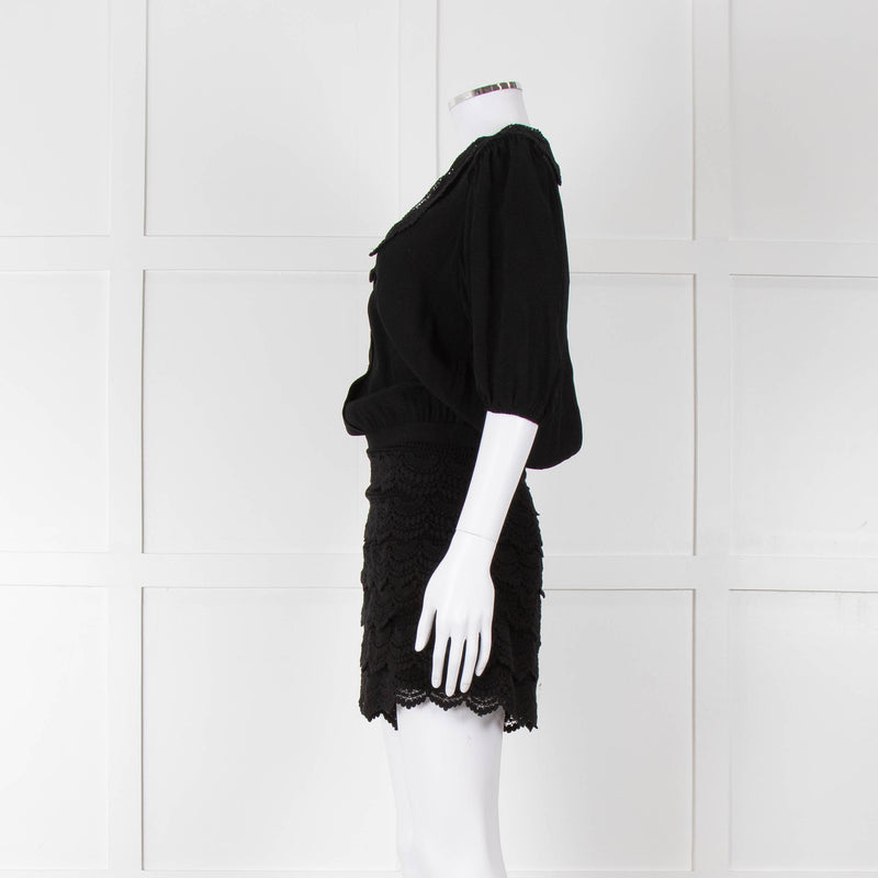 Maje Black Crochet Trim Short Sleeve Playsuit