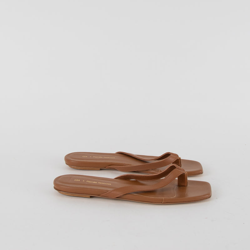 Gia X Pernille Teisbaek Tan Leather Flat Flip Flops