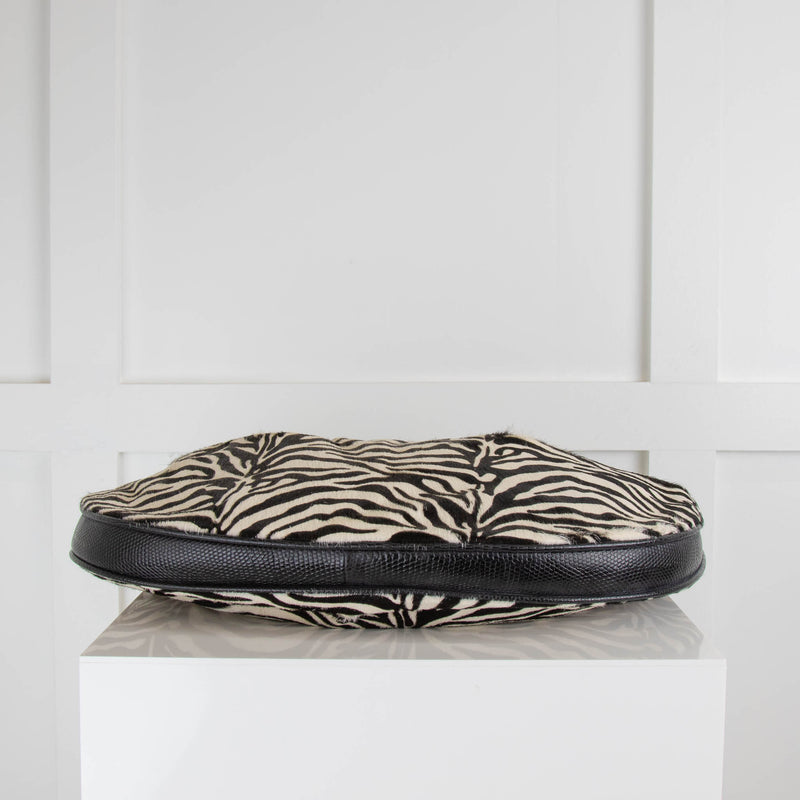 Staud Sasha Textured Leather Trimmed Zebra Print Shoulder Bag