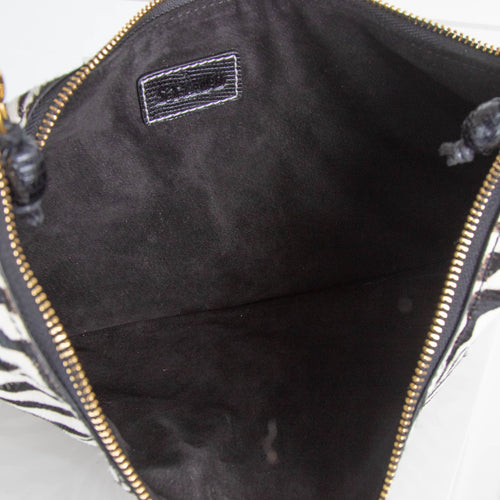 Staud Sasha Textured Leather Trimmed Zebra Print Shoulder Bag