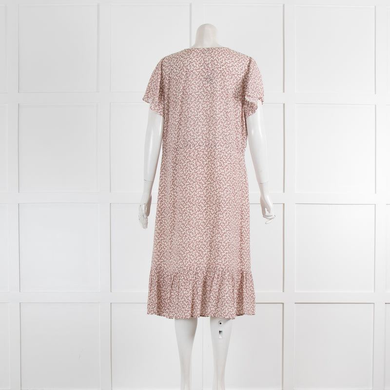 Rails Cream Short Sleeve Dress With Pink Flowers & Frill Hem